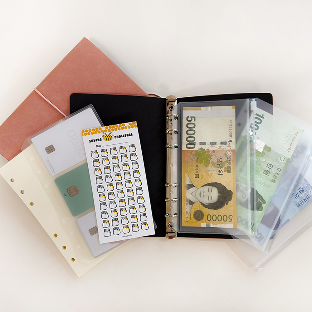 현금 바인더 6공 A6 다이어리 챌린지 용돈 저축 생활 속지 지퍼백 세트 이미지 4