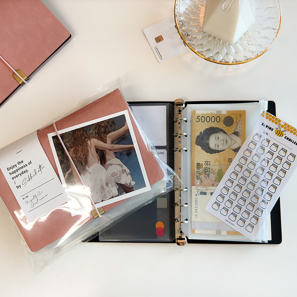 현금 바인더 6공 A6 다이어리 챌린지 용돈 저축 생활 속지 지퍼백 세트 상세 이미지 6