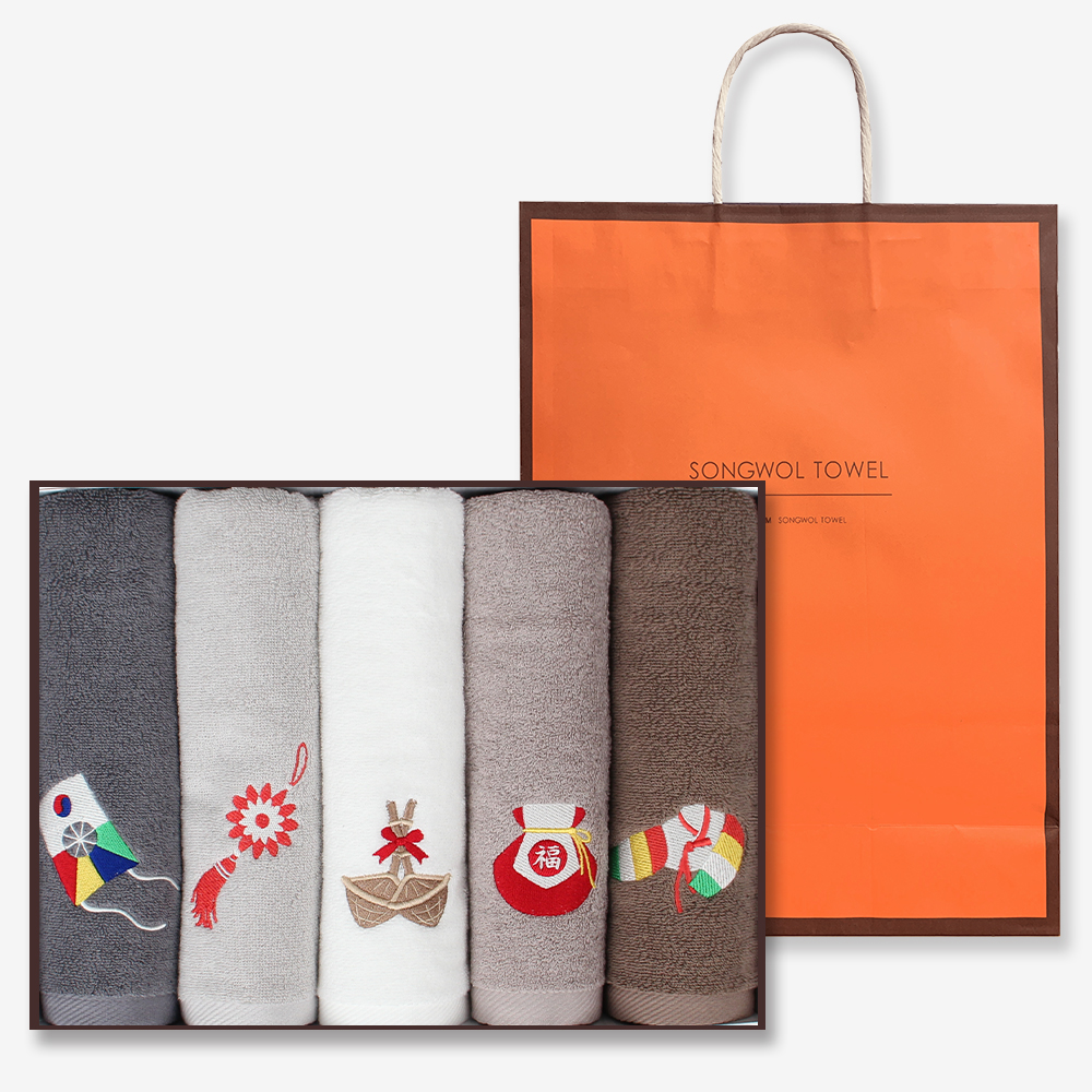 송월타월 150g 30수 전통자수 수건 5매 세트 쇼핑백 제공 - 상세 이미지 2