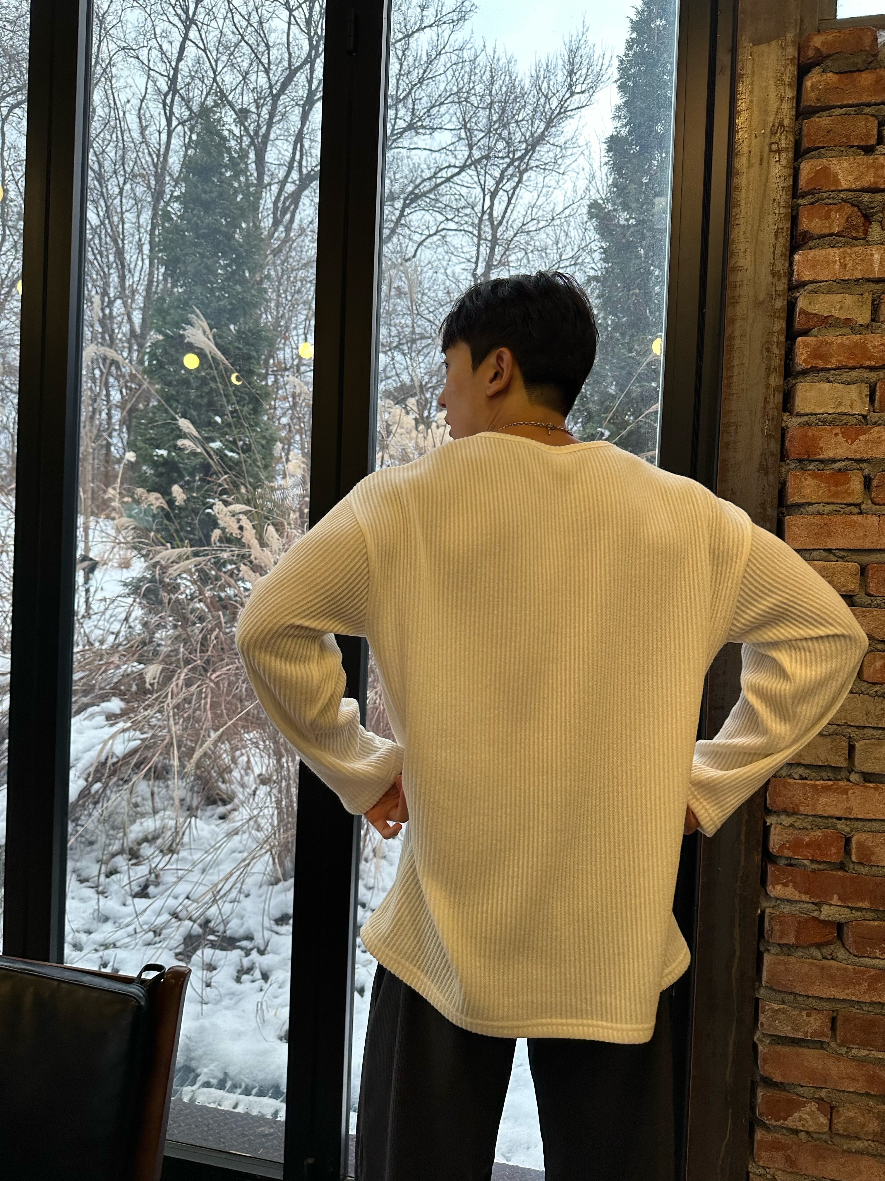 남자유넥니트 골지유넥니트 오버핏 골지 u넥 이미지 4