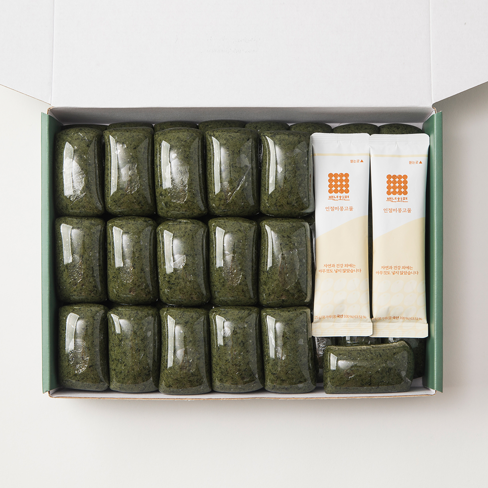 백년화편 100% 국산 해풍 쑥인절미 아침의 쑥떡 40개입+인절미 콩고물2봉 영양찰떡 쑥떡