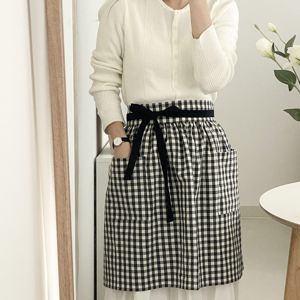 한스데이 숏하프 허리앞치마 체크 에이프런