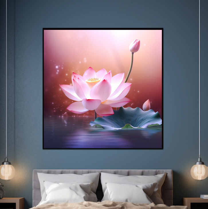 순수한 연꽃 45X45cm 무광골드 알루미늄액자 연꽃그림 이미지 7