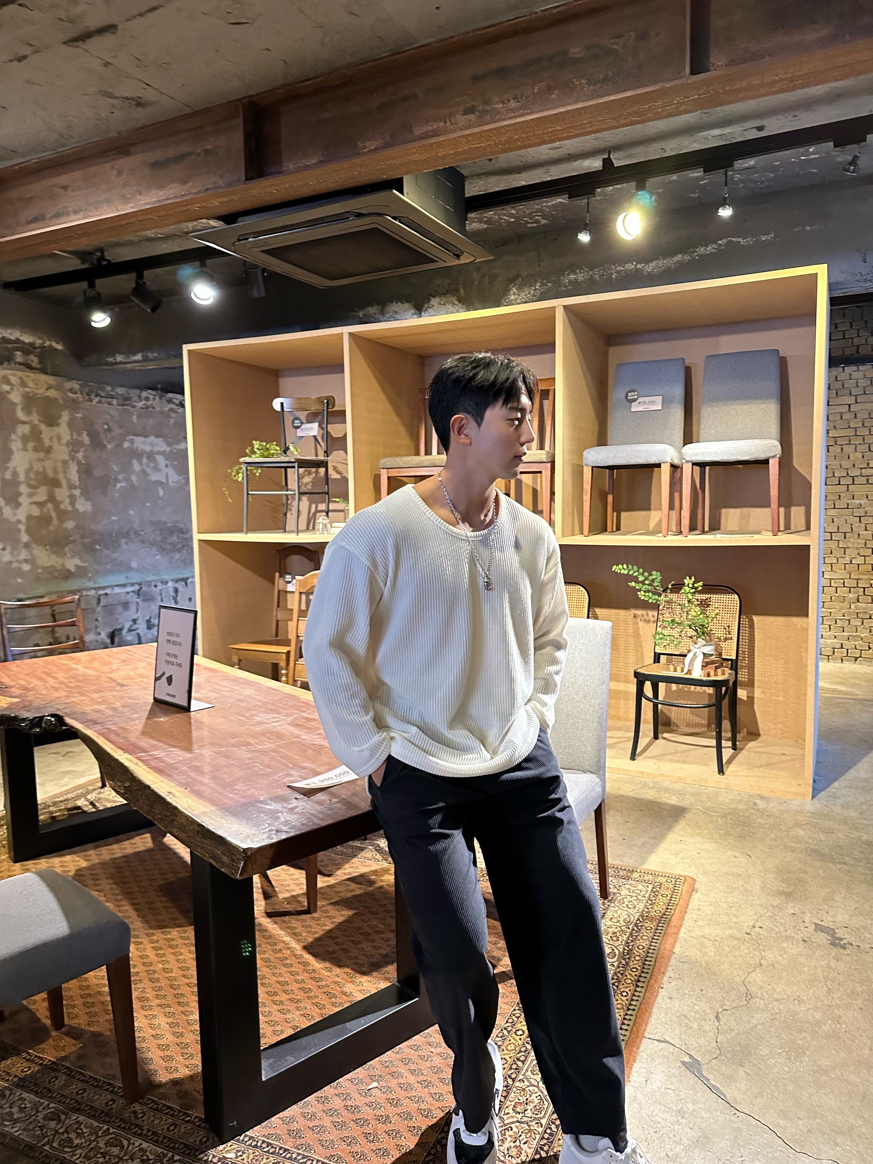 남자유넥니트 골지유넥니트 오버핏 골지 u넥 이미지 3