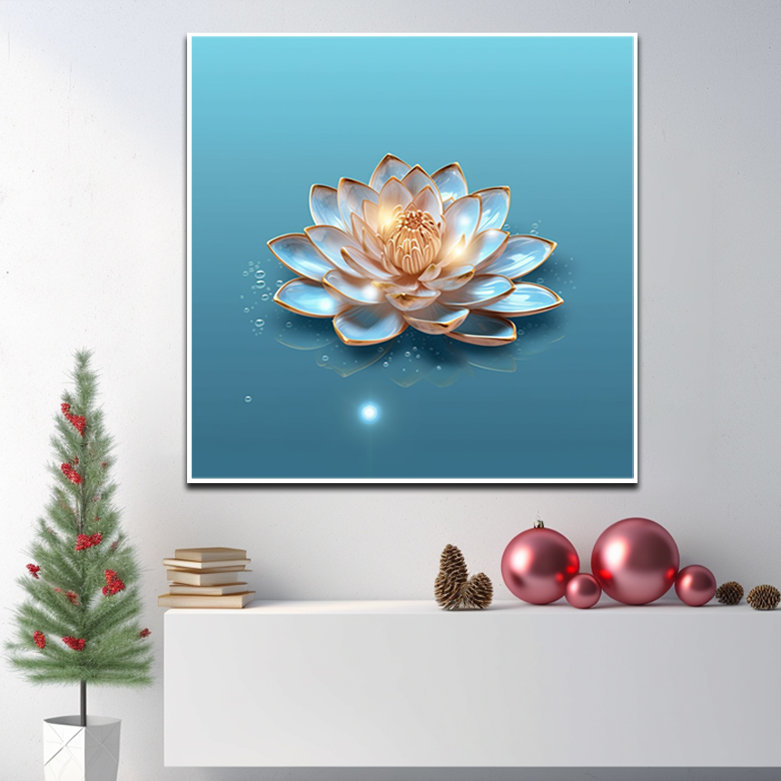 순수한 연꽃 45X45cm 무광골드 알루미늄액자 연꽃그림 - 상세 이미지 3
