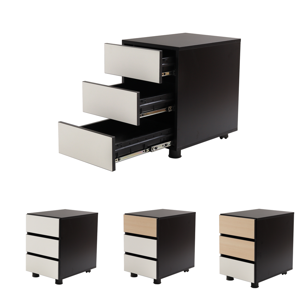 오프레임 3단 서랍장 OUT도어 블랙시리즈 이동형 책상 수납장