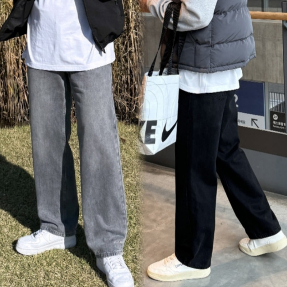 남자 스타넥 사계절&기모 3단기장 세미와이드 데님 빅사이즈