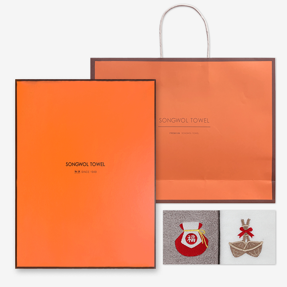송월타월 150g 30수 전통자수 수건 2매 세트 쇼핑백 제공 - 상품 이미지