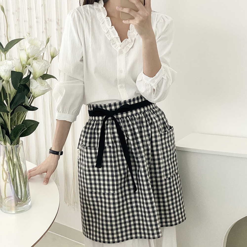 한스데이 숏하프 허리앞치마 체크 에이프런