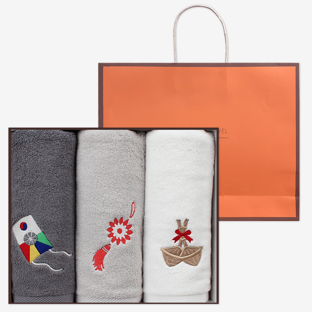 송월타월 150g 30수 전통자수 수건 3매 세트 쇼핑백 제공 - 상세 이미지 2