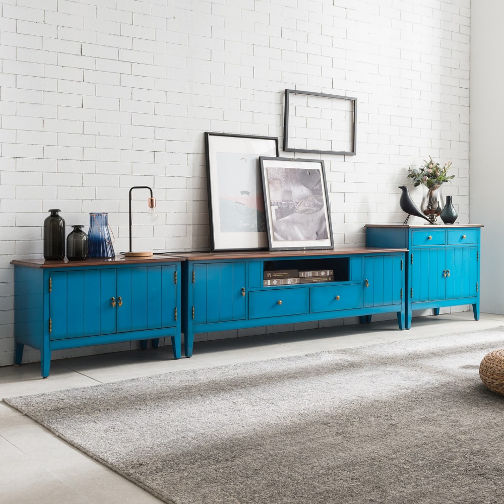 까사홈 프렌치로열 엔틱 블루 거실장 세트(협탁+거실장+수납장)