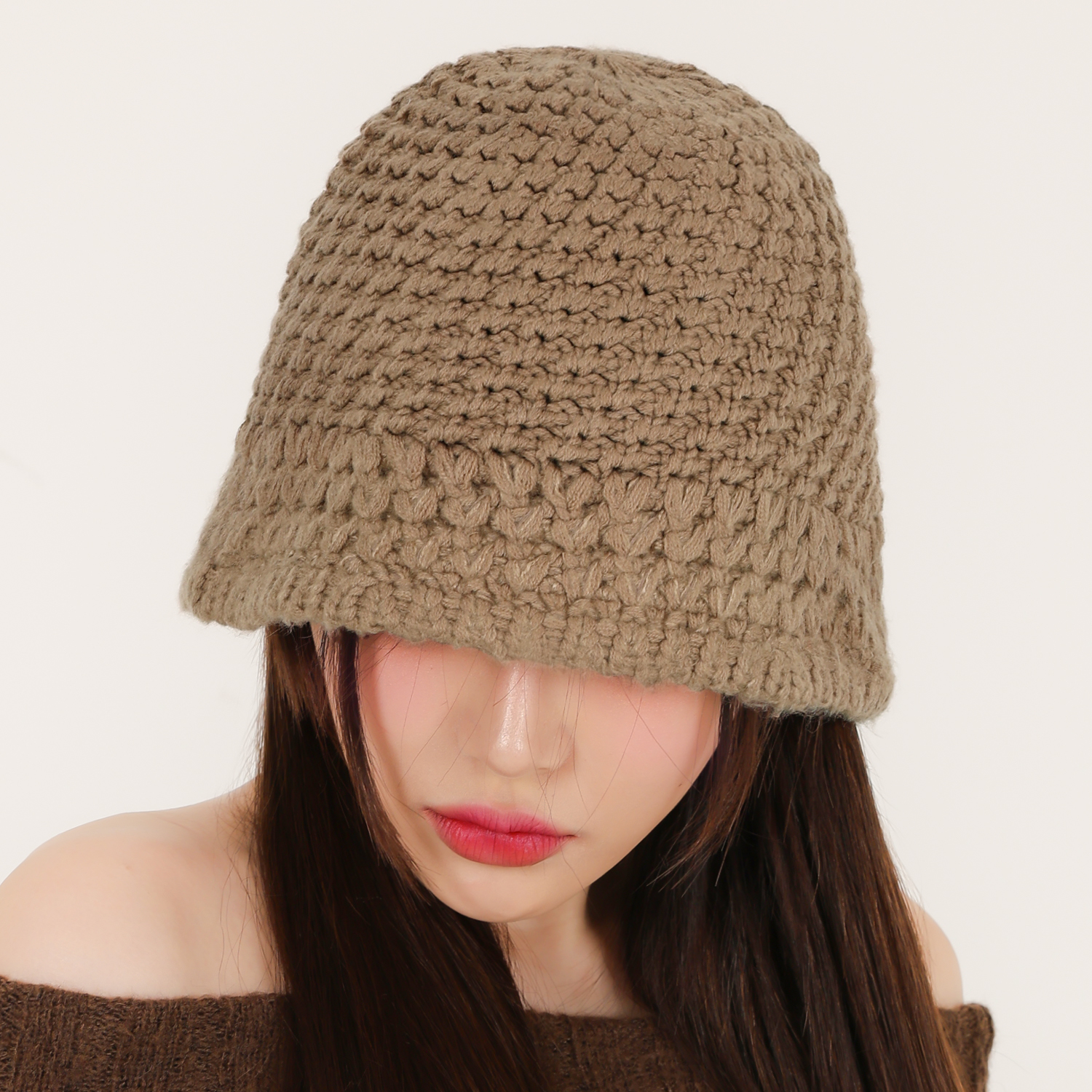 국내생산 니트 뜨개 벙거지 가을 겨울 크로쉐 버킷햇 여성 무지 모자