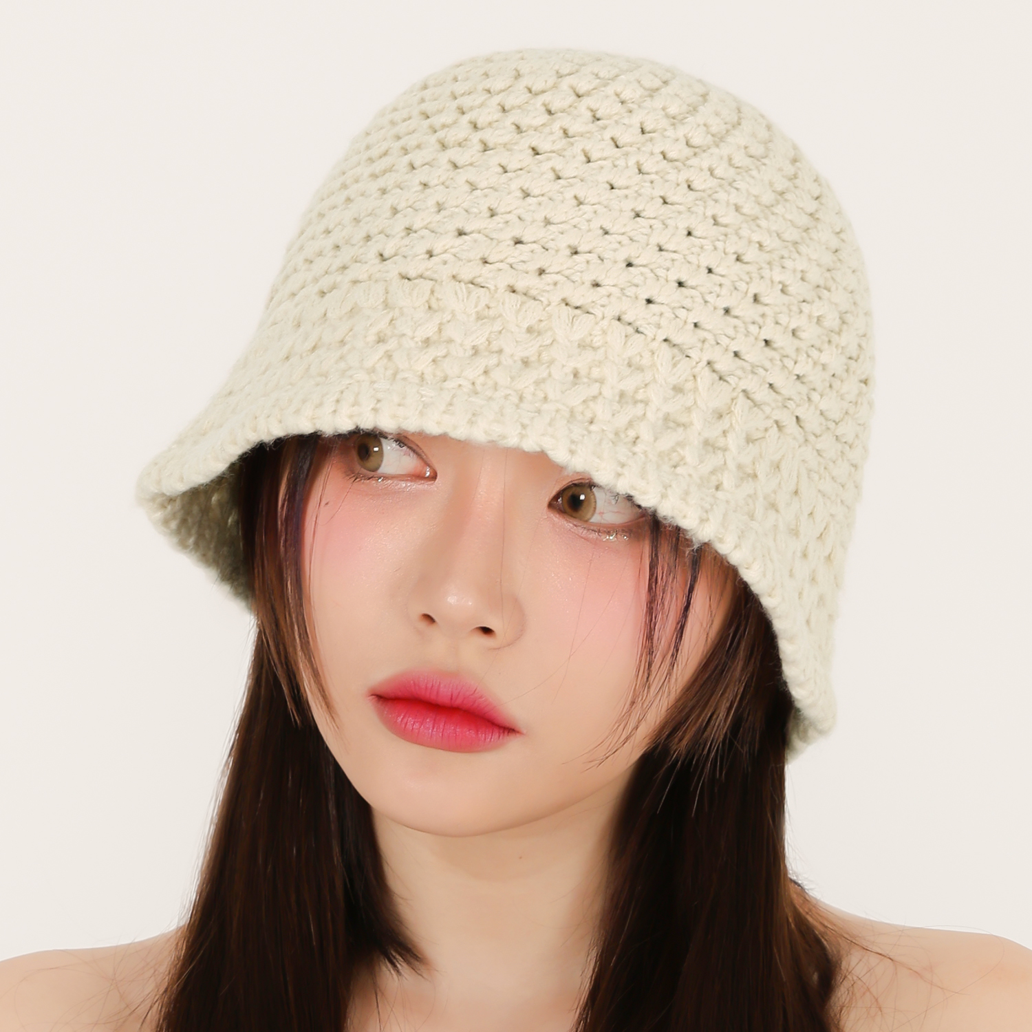 국내생산 니트 뜨개 벙거지 가을 겨울 크로쉐 버킷햇 여성 무지 모자