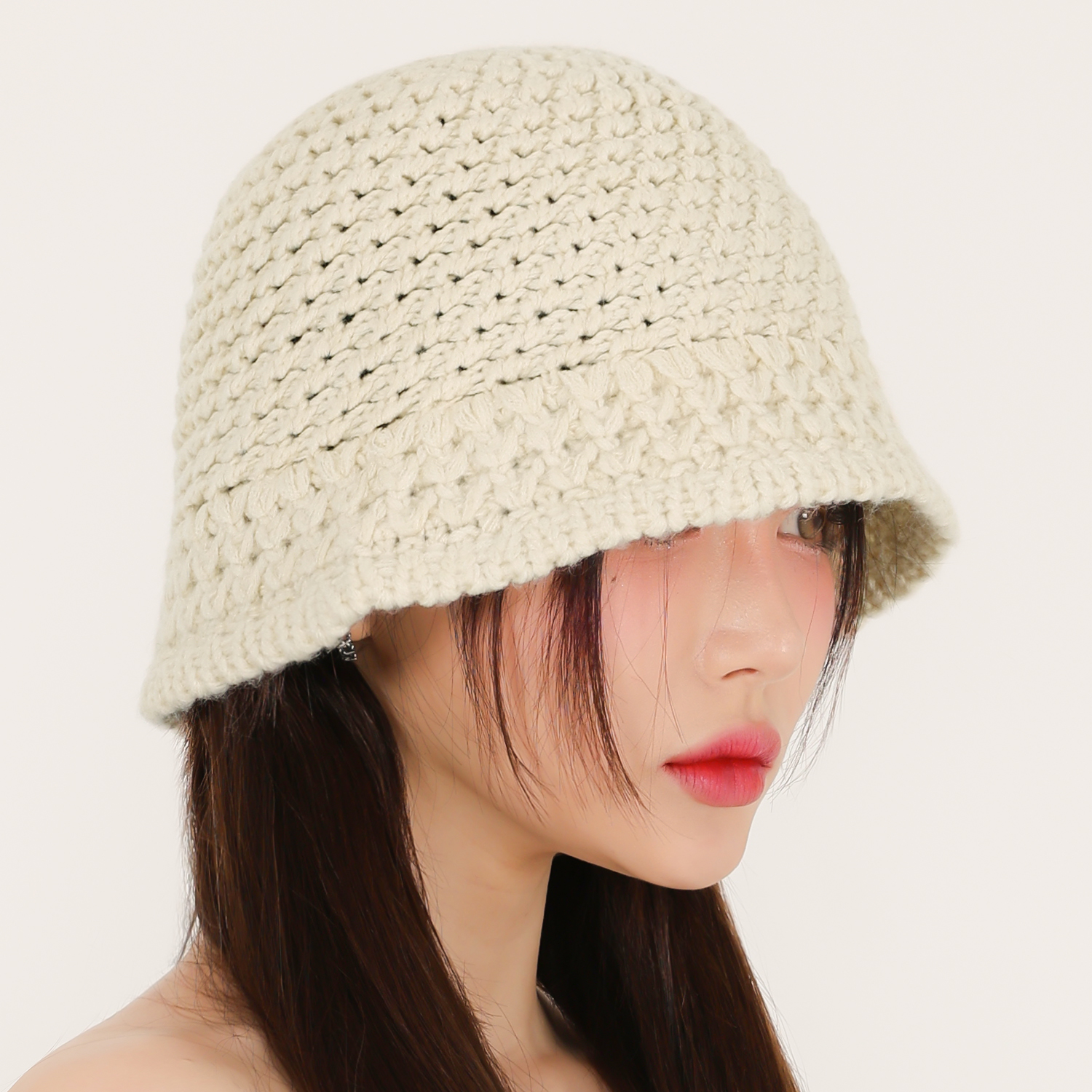 국내생산 니트 뜨개 벙거지 가을 겨울 크로쉐 버킷햇 여성 무지 모자