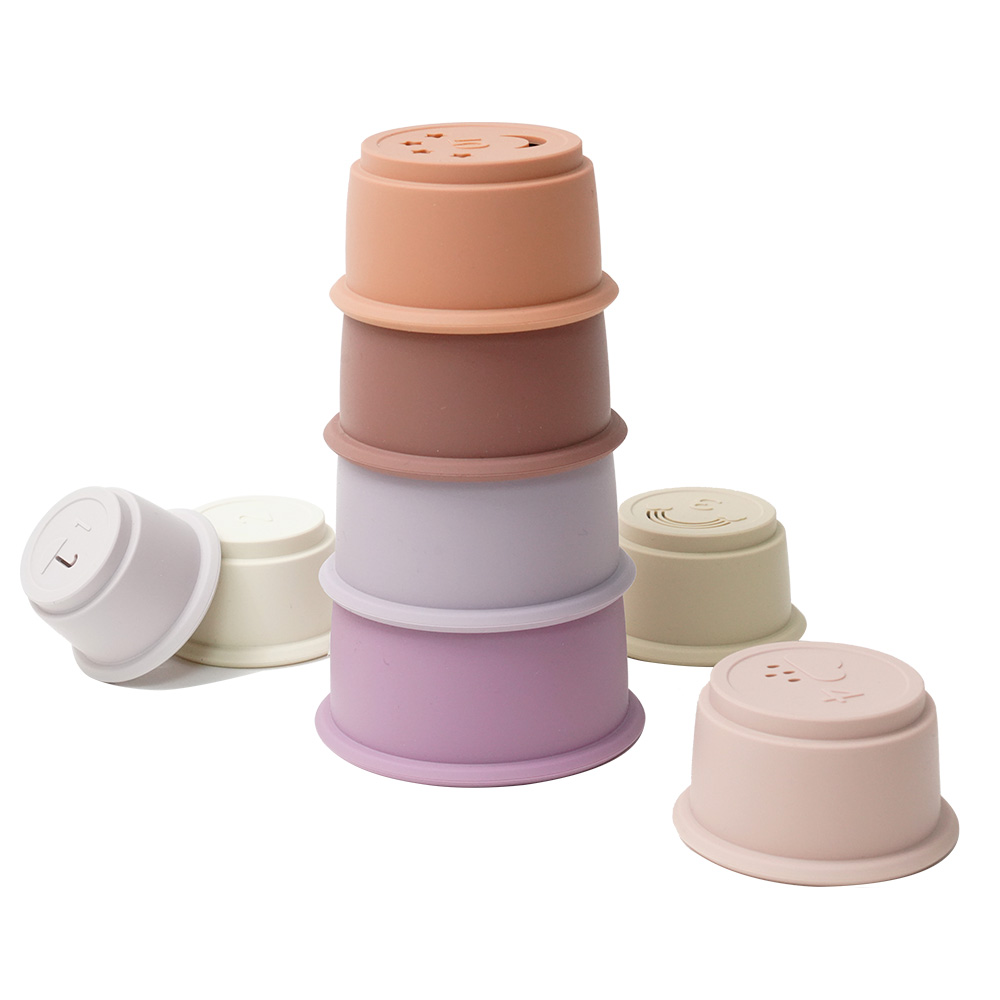아띠래빗 유아용 실리콘 스태킹컵 장난감 아기 소근육발달 완구 오트브라운 8개입