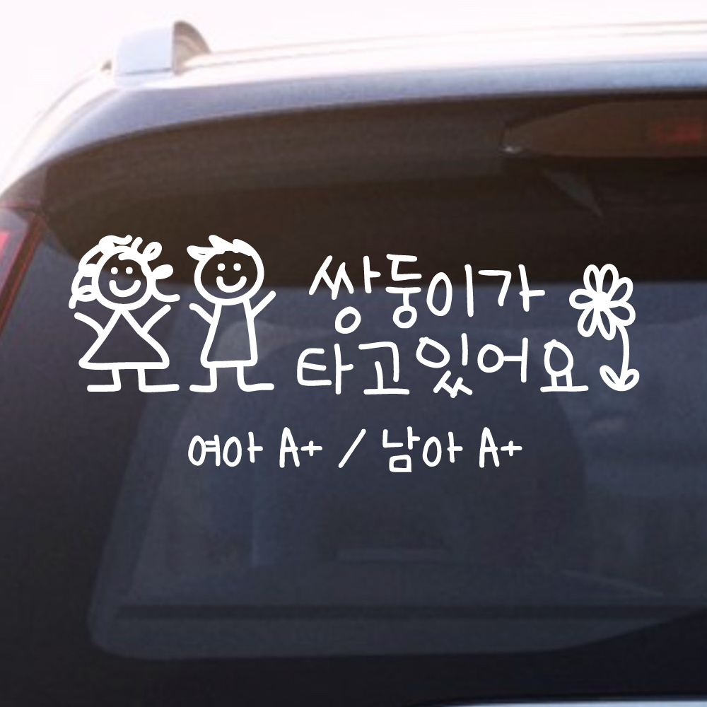 여아 남아 혈액형 쌍둥이가 타고 있어요 스티커 주문제작 흰색 M - 상세 이미지 2