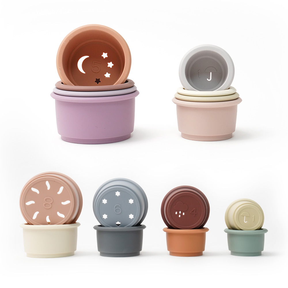 아띠래빗 유아용 실리콘 스태킹컵 장난감 아기 소근육발달 완구 오트브라운 8개입