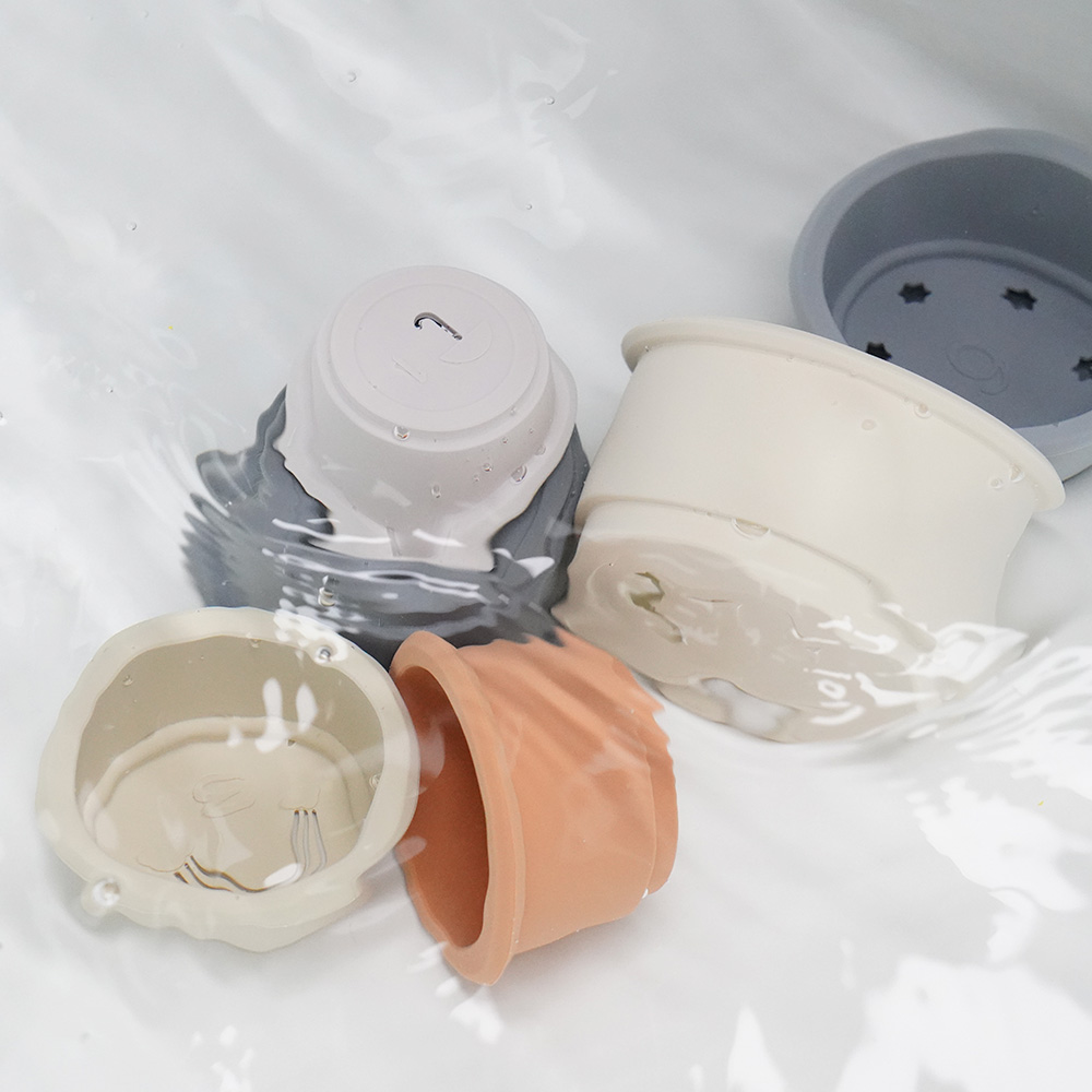 아띠래빗 유아용 실리콘 스태킹컵 장난감 아기 소근육발달 완구 오트브라운 8개입