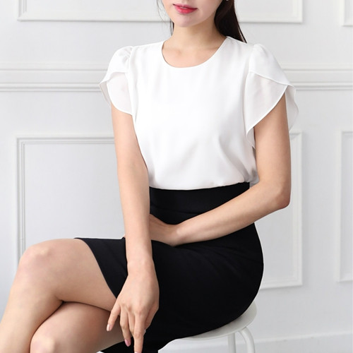 면접 라운드넥 정장 이너 쉬폰 셔링 블라우스 긴팔 사진 6