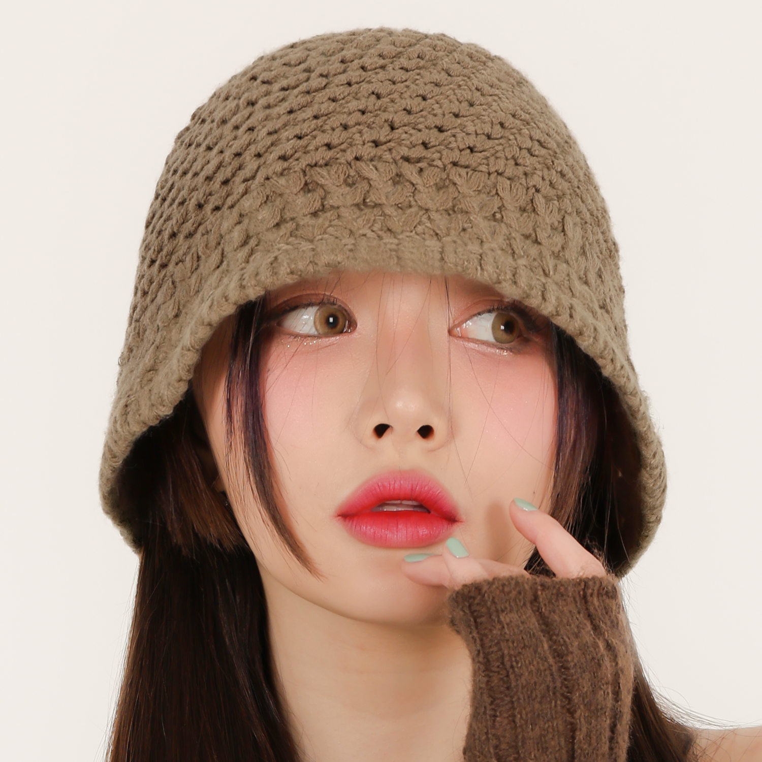 국내생산 니트 뜨개 벙거지 가을 겨울 크로쉐 버킷햇 여성 무지 모자