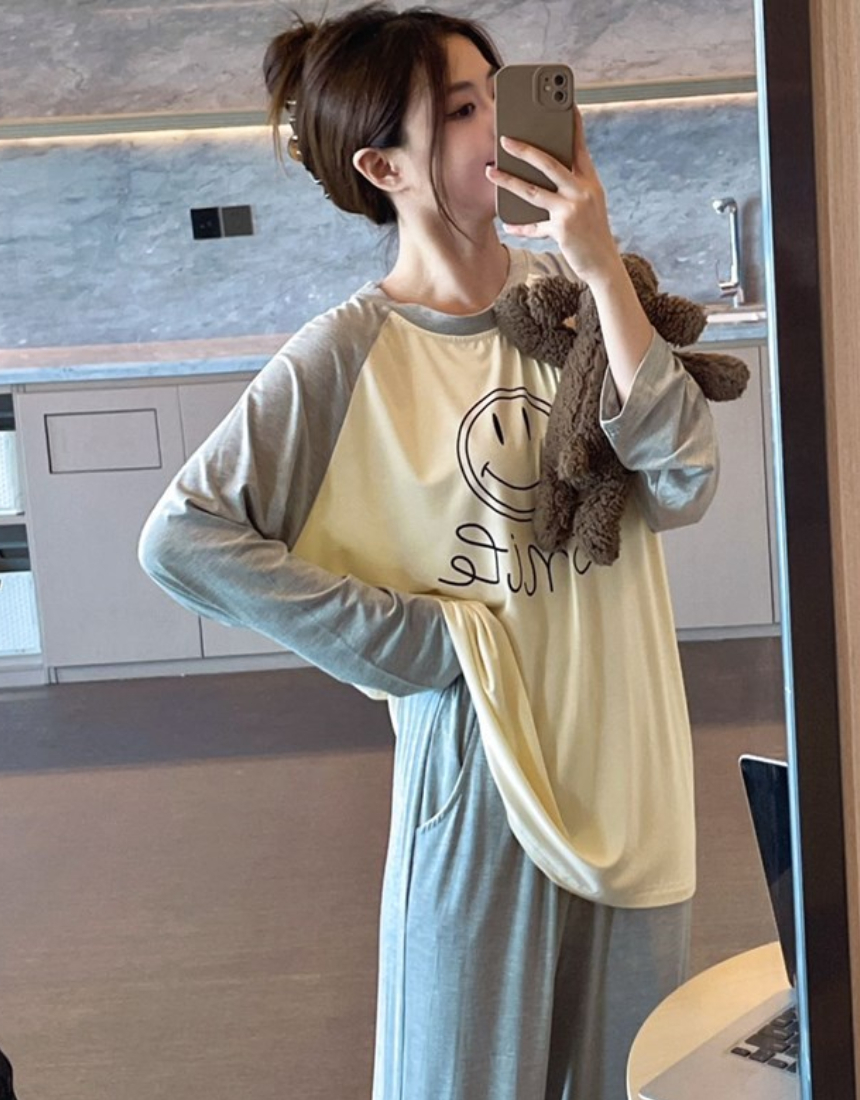 NEW 데일리 스마일 배색 모달 인견 상하의 세트 홈웨어 이미지 2