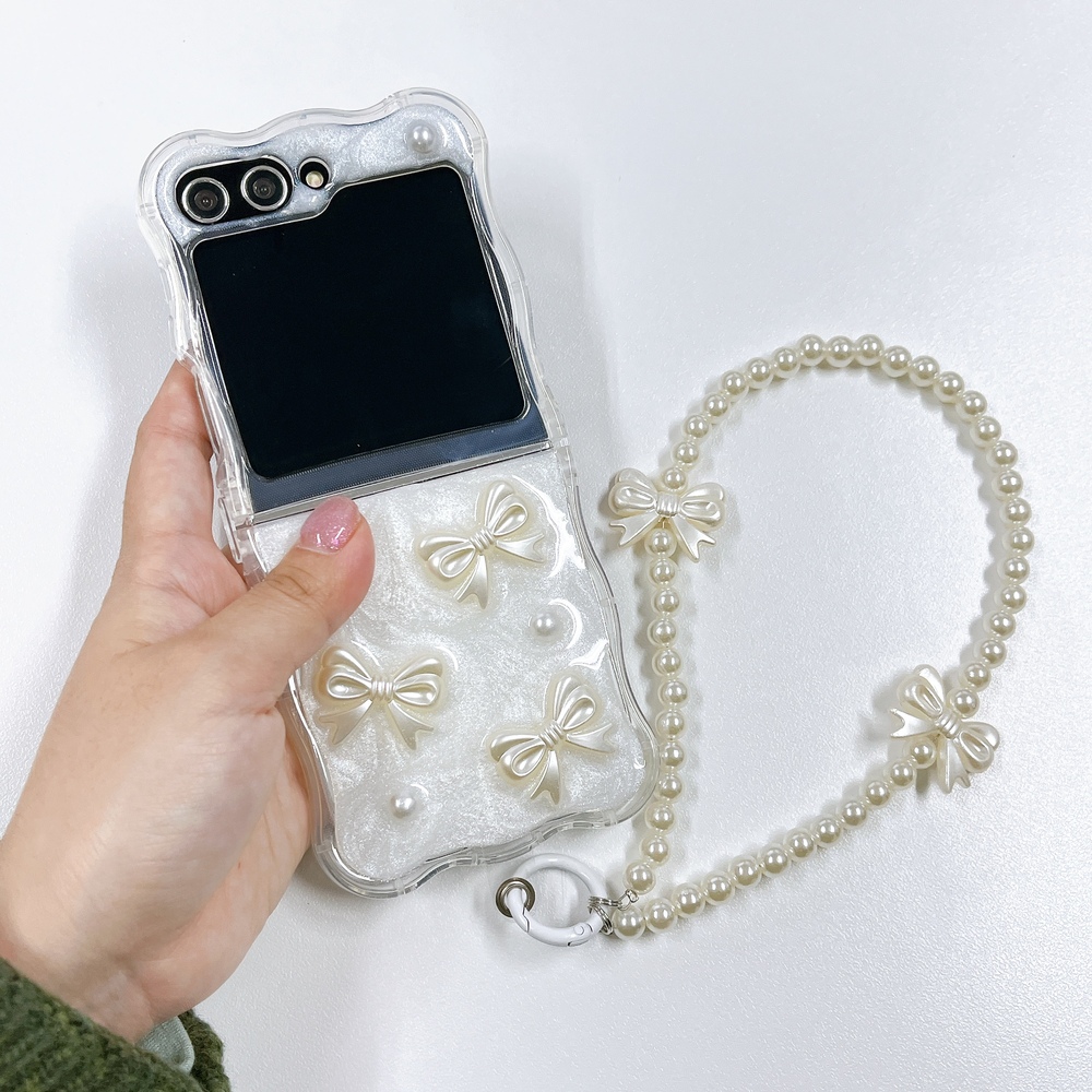 갤럭시 Z플립5 리본 진주 크리스탈 물결 케이스 지플립5