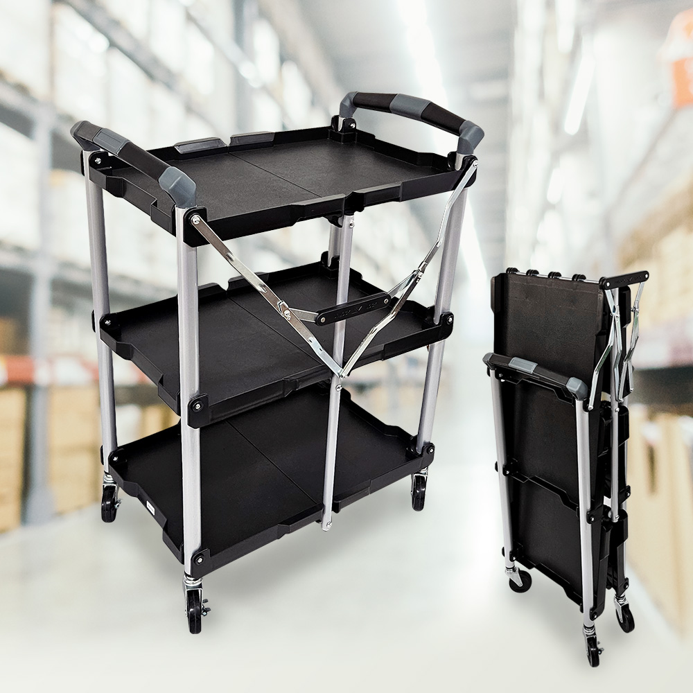 접이식 서빙 카트 3단 트롤리 이동식 공구함 공구대 식당 창고 리벤토 MTB-750S