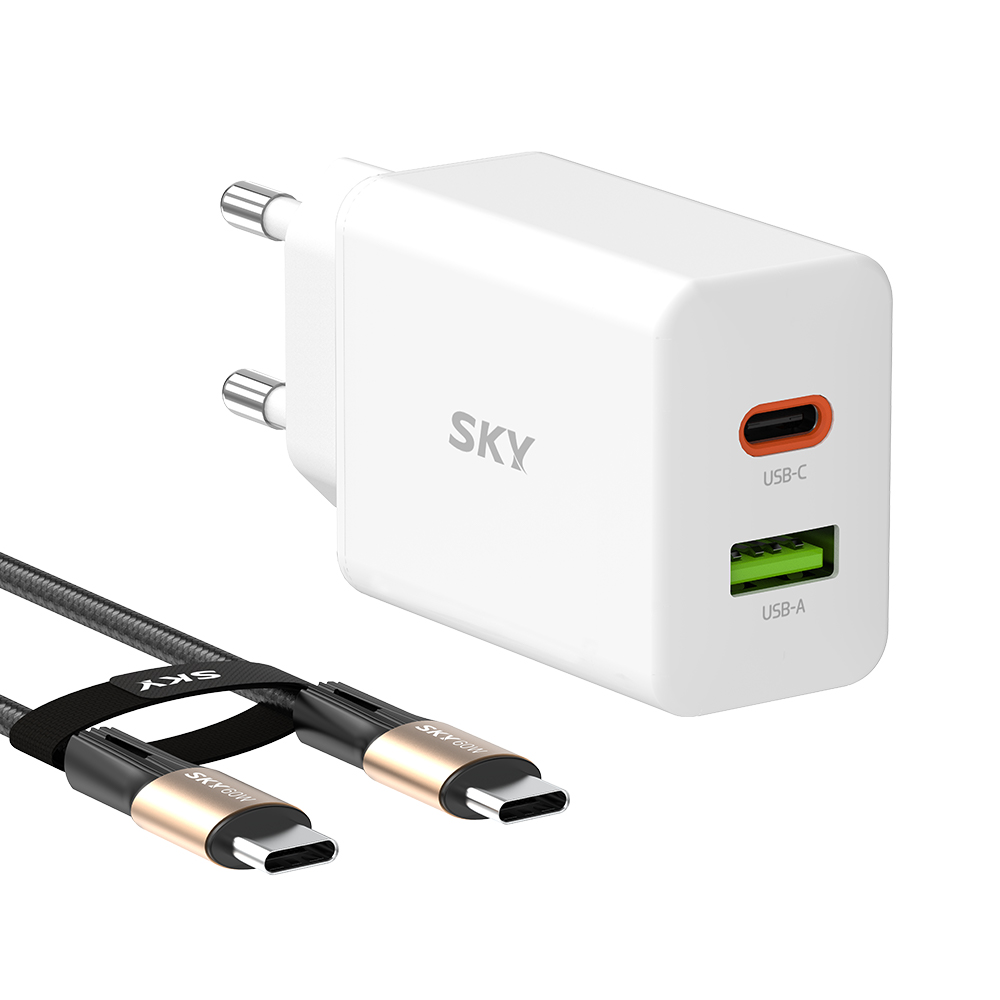 필 Q2D 45W PD 2포트 고속 충전기 어댑터 + 60W 케이블 화이트