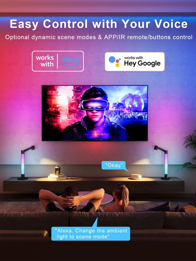 LED 스마트 와이파이 책상 램프 RGB 테스크탑 앱 밝기 조절 음성 제어 침실 게임방 - 상세 이미지 4