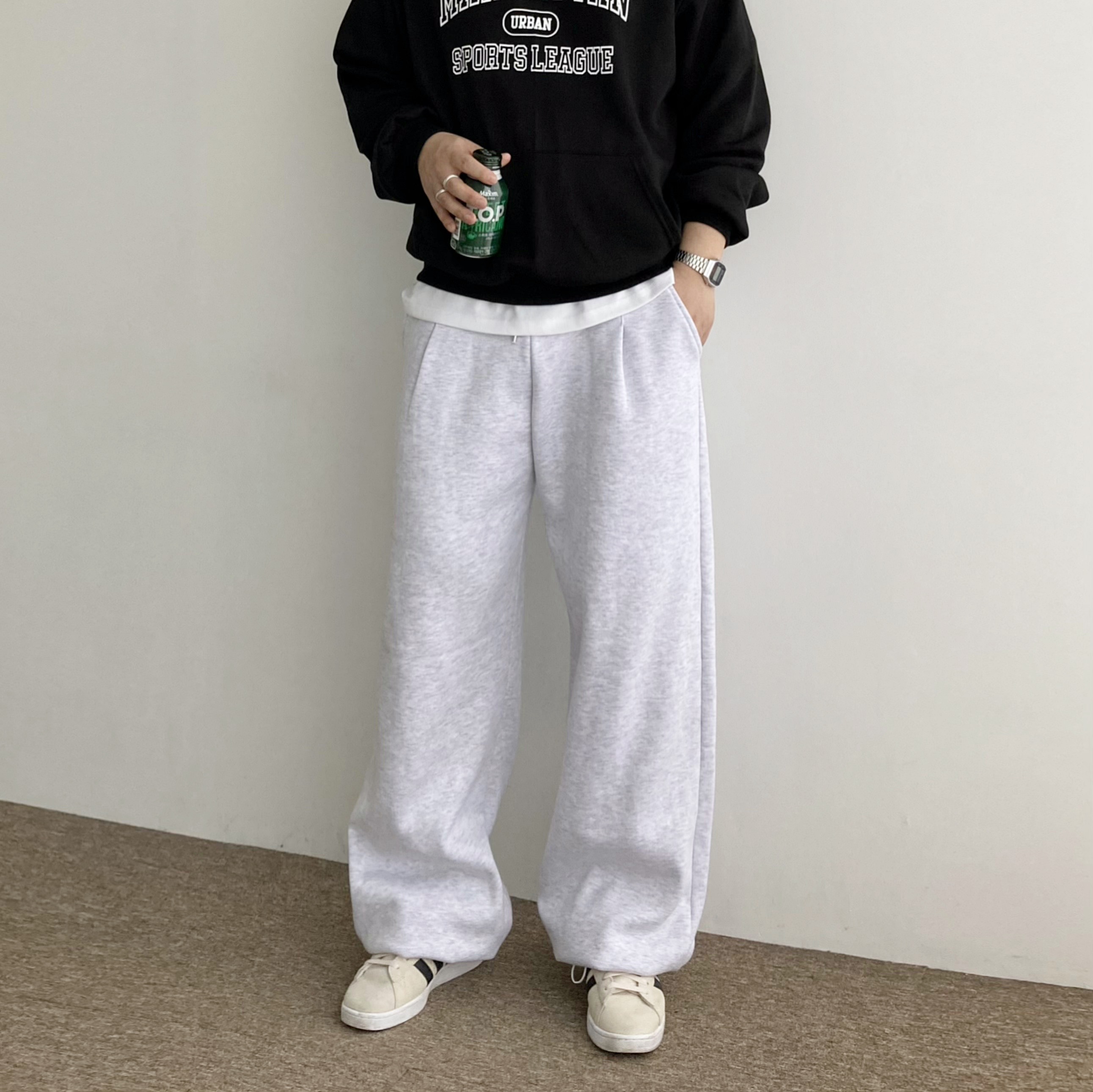 남자 트레이닝바지 원마일 핀턱 스트링 와이드팬츠 이미지 3