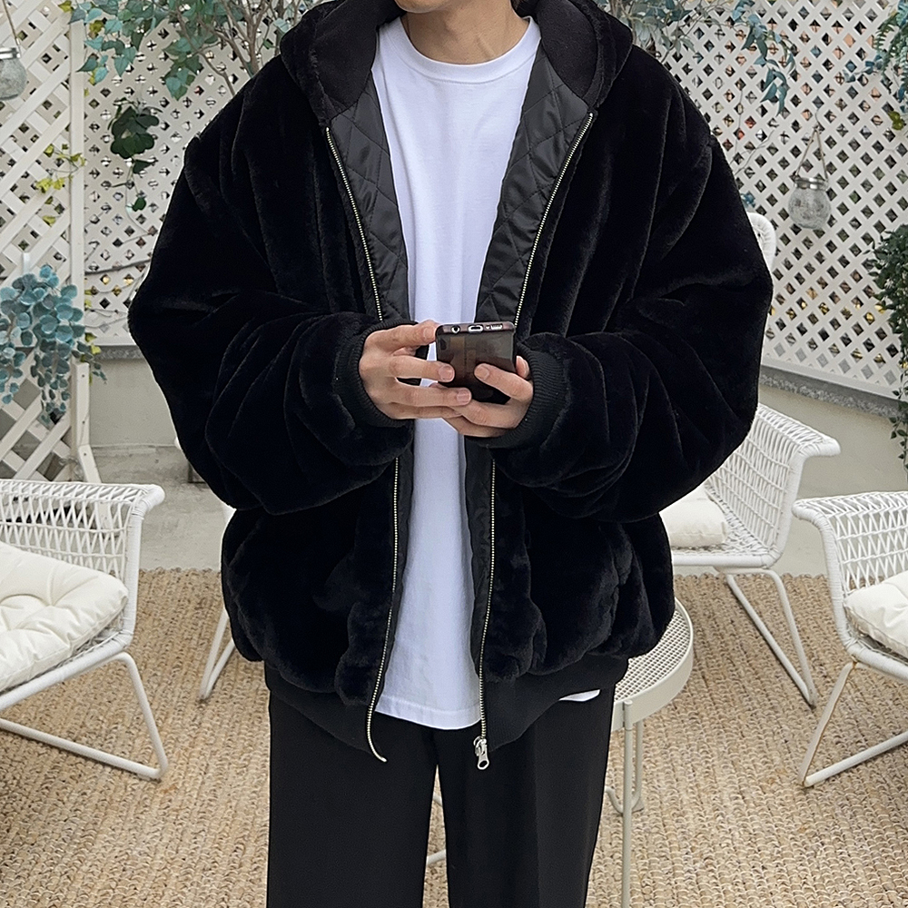 남자양털패딩 오버핏 양털 누빔 후드 남자 점퍼 이미지 1