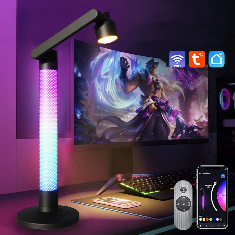 LED 스마트 와이파이 책상 램프 RGB 테스크탑 앱 밝기 조절 음성 제어 침실 게임방 - 상세 이미지 3