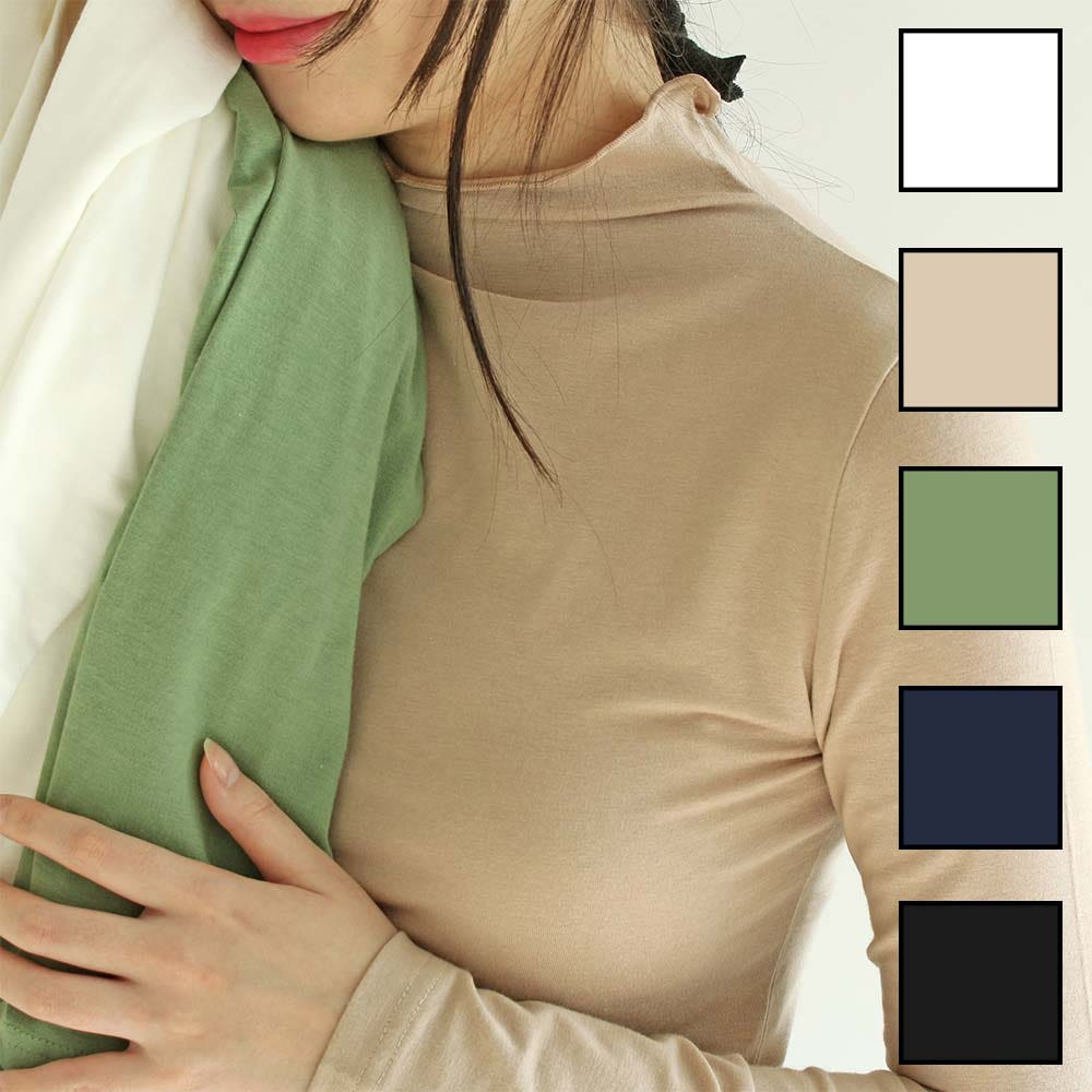 바띠소띠 자체제작 여성 모달 면 이너 얇은 목폴라 목티 반폴라티 반목 폴라티