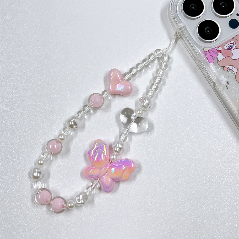 비즈 스트랩 크리스탈 버터플라이 핑크