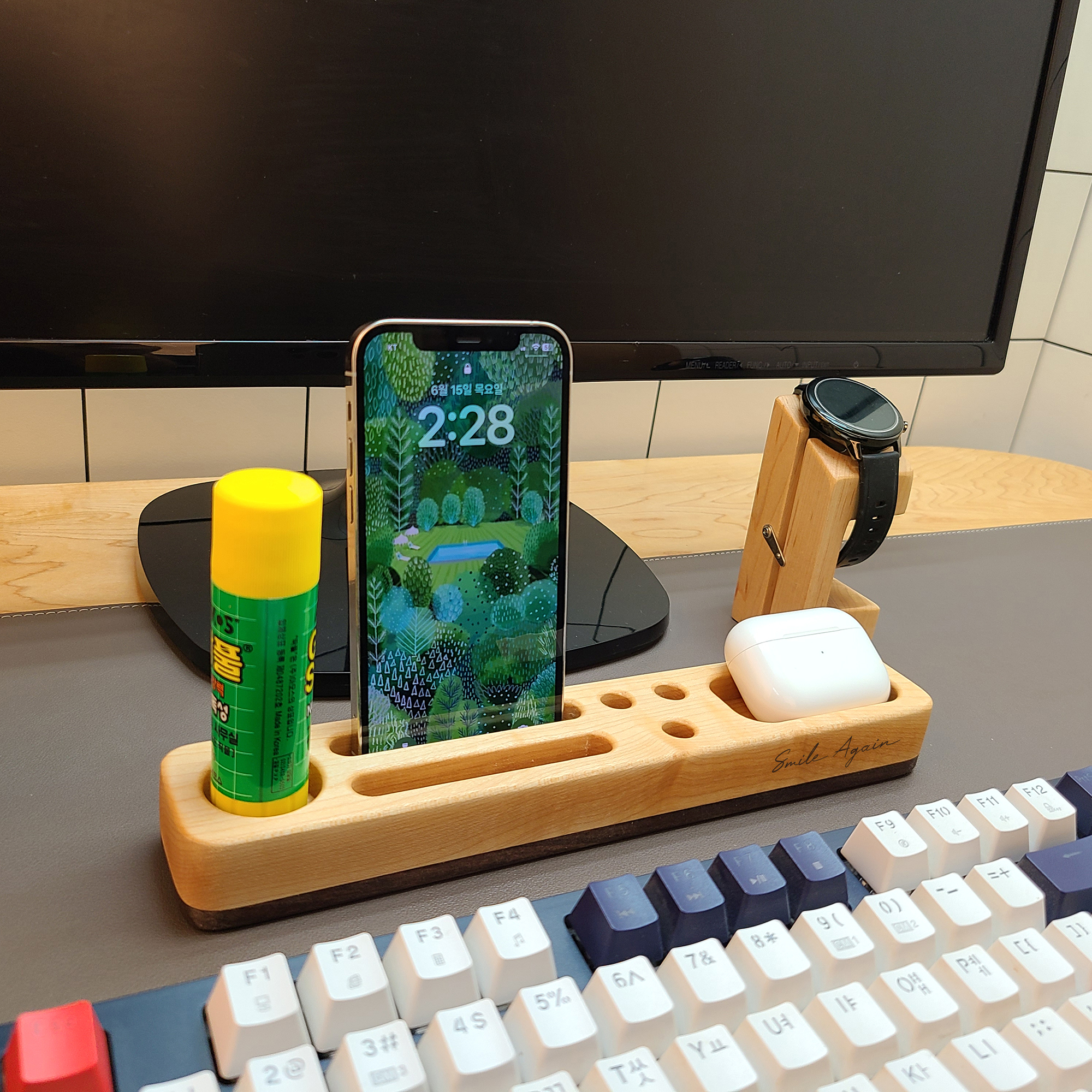 원목 우드 연필꽂이 가로형 데스크테리어 오거나이저 펜꽂이