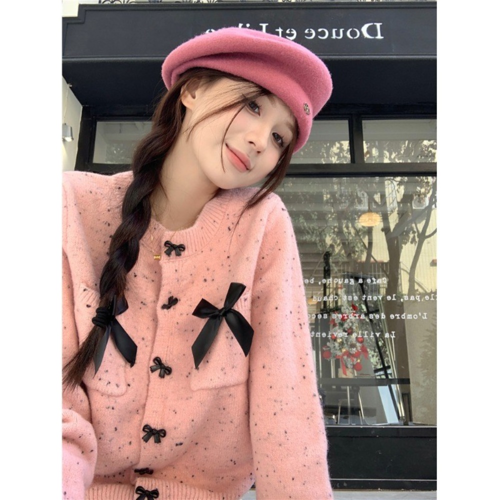 여성 빈티지 무드 리본 장식 단추 귀여운 예쁜 디자인 가디건 봄 가을 데일리 데이트 3컬러 - 상세 이미지 2