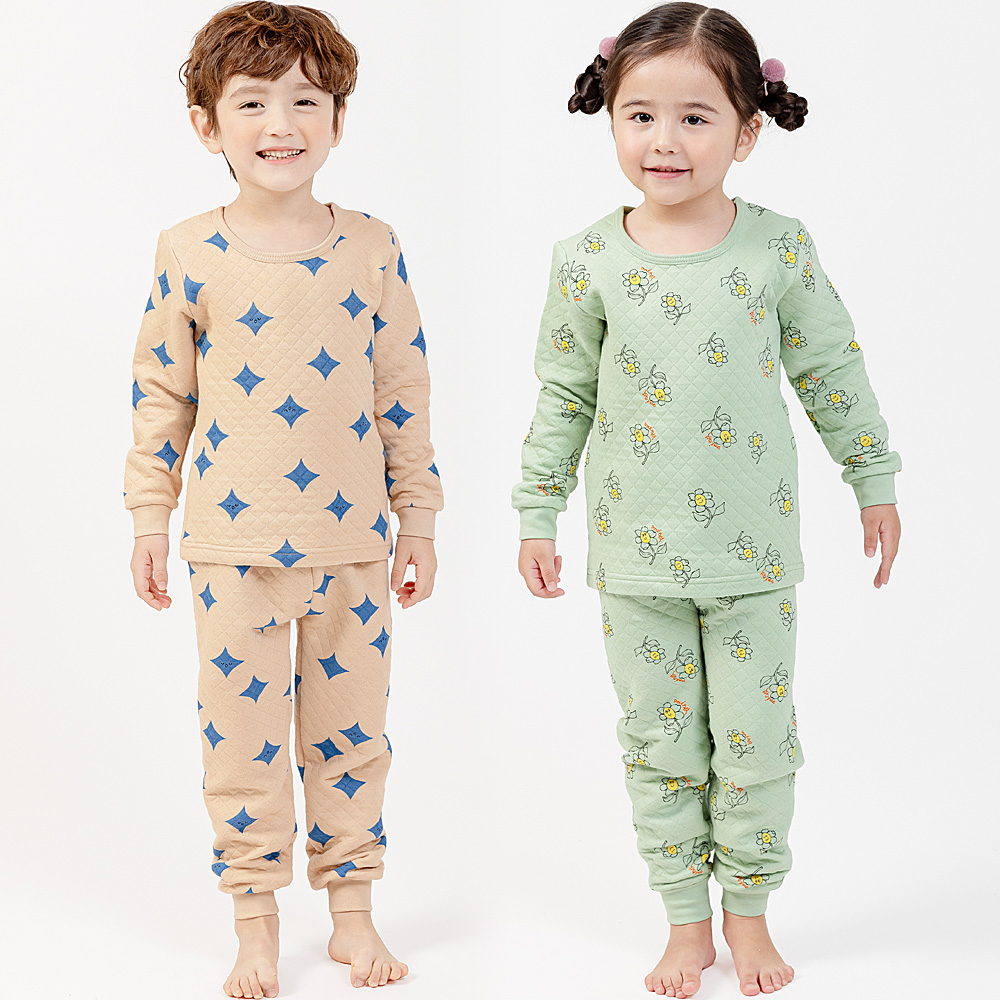 국산 유아동 삼중지 겨울 누빔보온내의