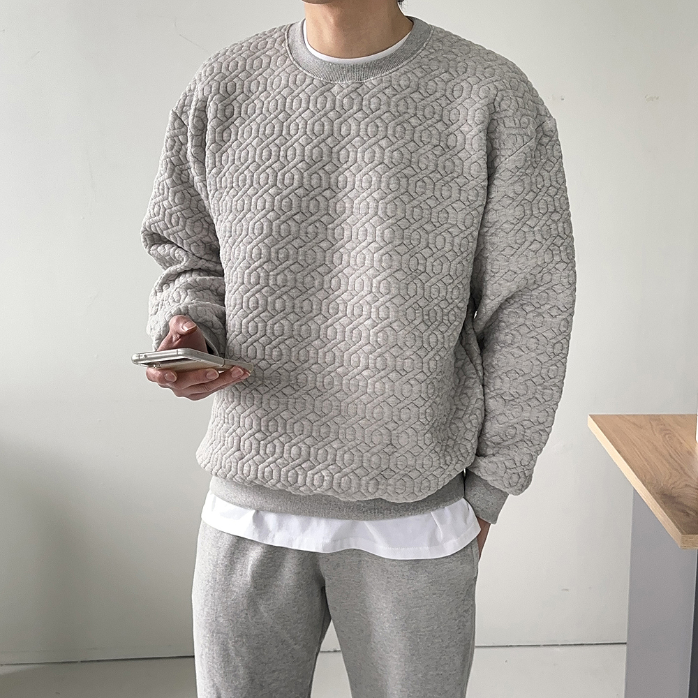 남자맨투맨 남자 기모 누빔 오버핏 맨투맨 이미지 3