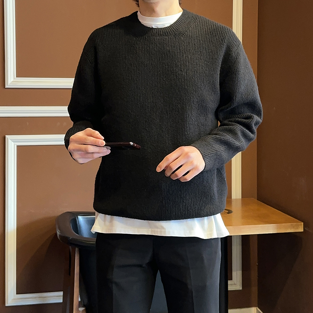 남자니트 두꺼운 캐시미어 오버핏 레드 빨간 니트 남자스웨터 - 상세 이미지 3