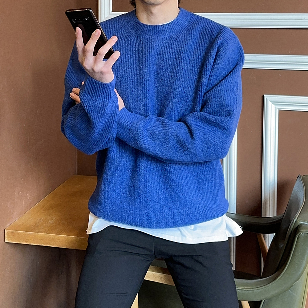 남자니트 두꺼운 캐시미어 오버핏 레드 빨간 니트 남자스웨터 - 상세 이미지 2