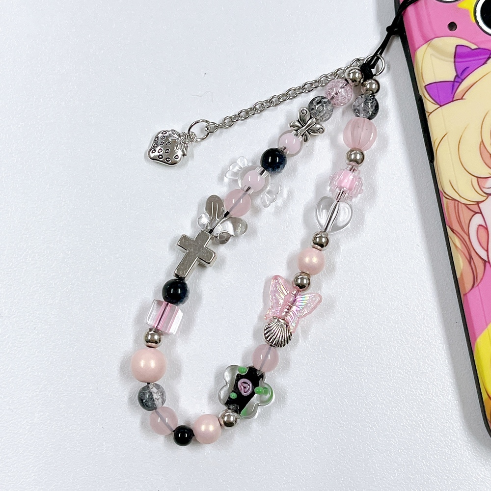 비즈 스트랩 스트로베리 캔디 핑크