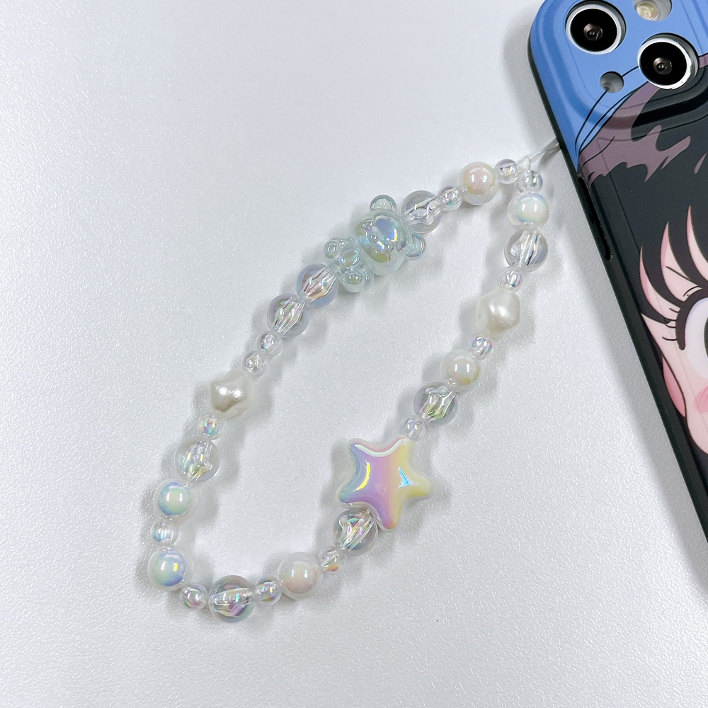 비즈 스트랩 블루 곰돌이 별