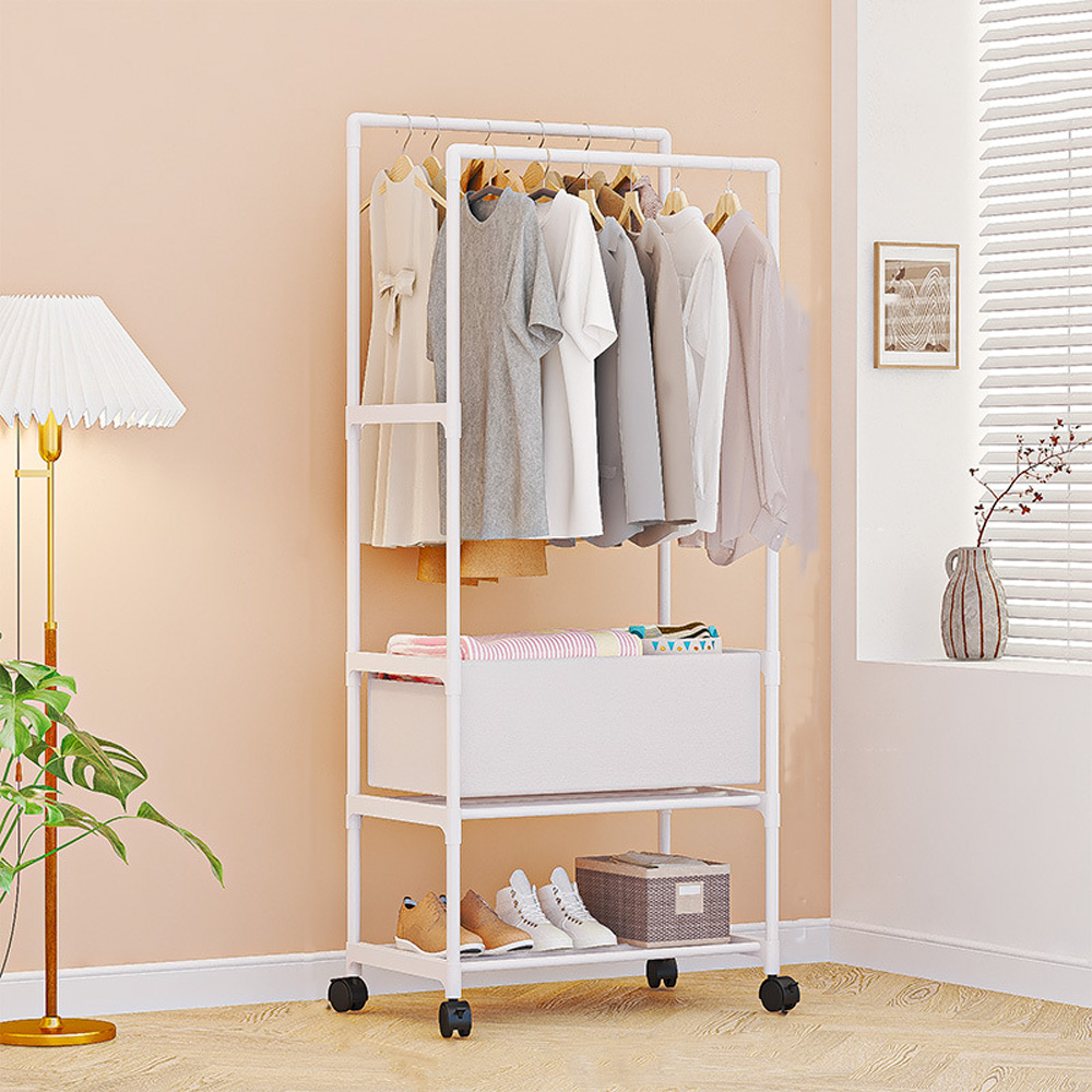 2단 수납 더블 이동식행거 일반형 조립식 선반 행거 스탠드 옷걸이 고정식 행거