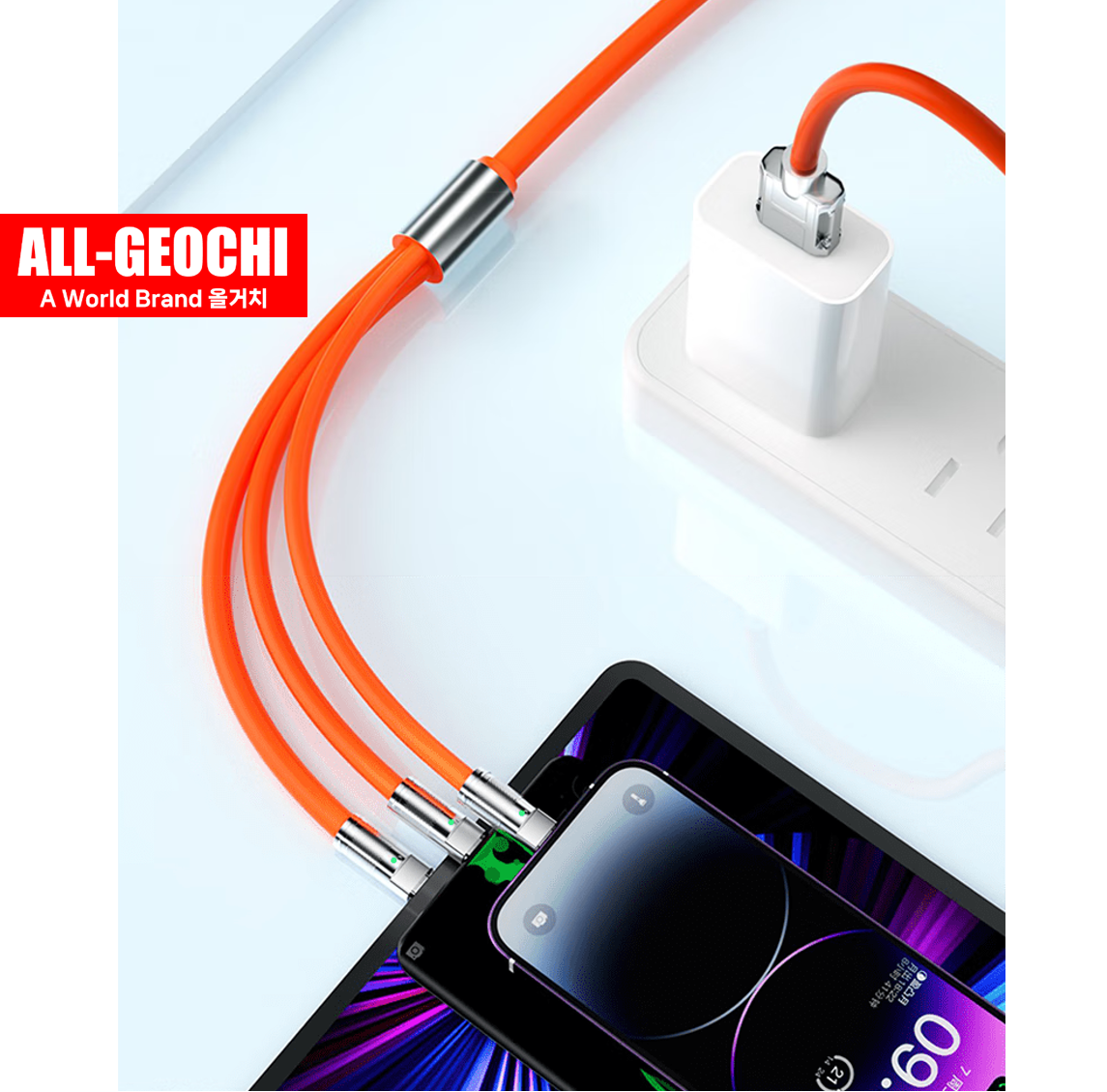 USB 3in1 멀티 충전 6A 급속충전 케이블 5핀 8핀 C타입 갤럭시 아이폰 3.0M - 상품 이미지