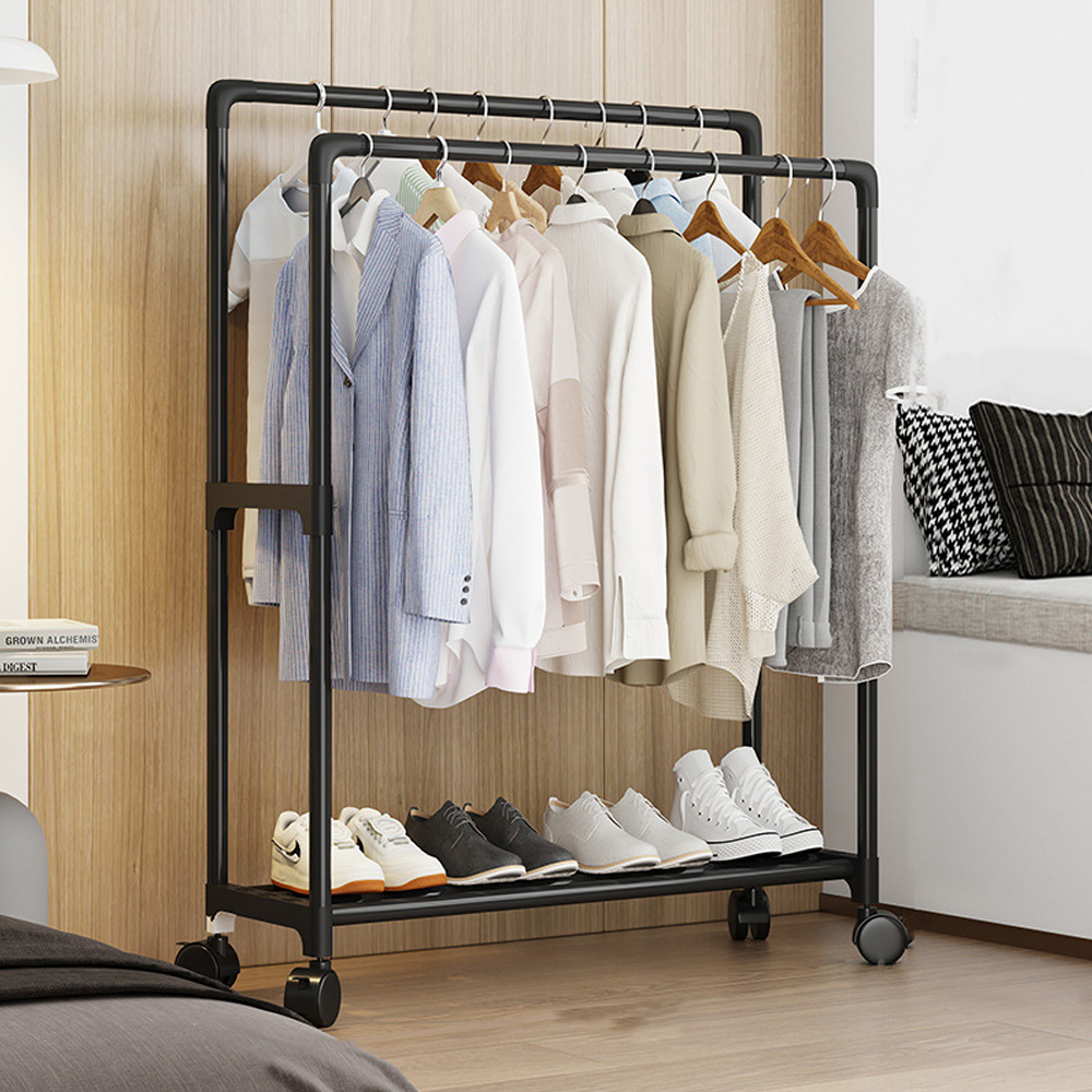 2단 수납 더블 이동식행거 일반형 조립식 선반 행거 스탠드 옷걸이 고정식 행거