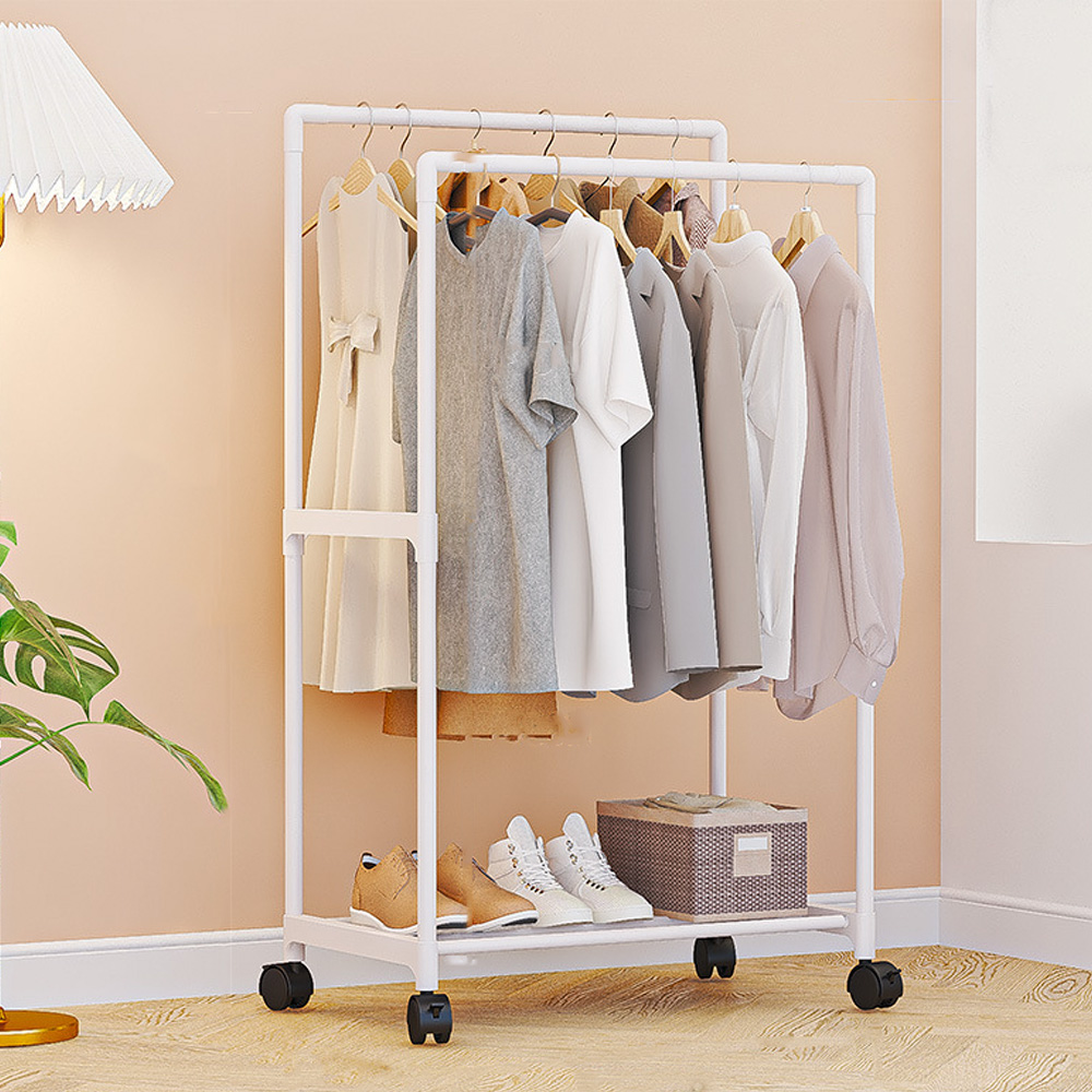 2단 수납 더블 이동식행거 일반형 조립식 선반 행거 스탠드 옷걸이 고정식 행거