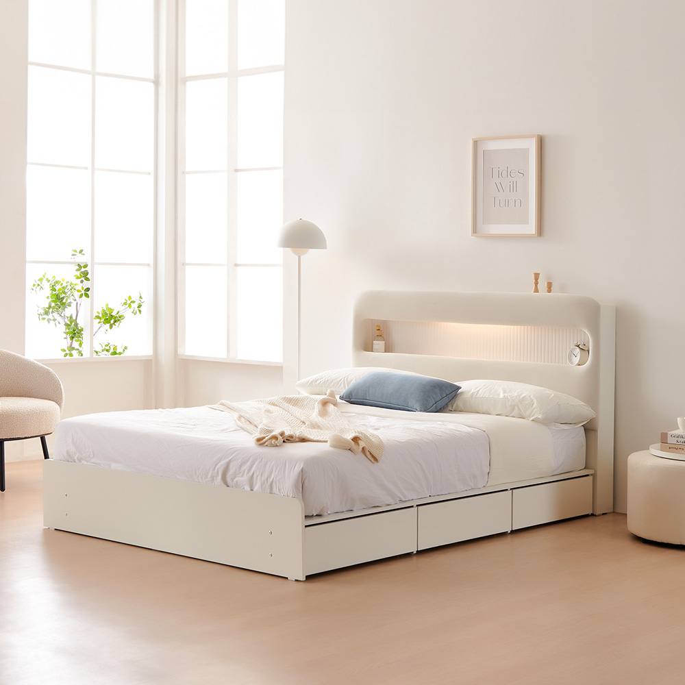 동서가구 클라우드 아쿠아패브릭 LED 1단 3서랍 수납침대 프레임 SS DF924816