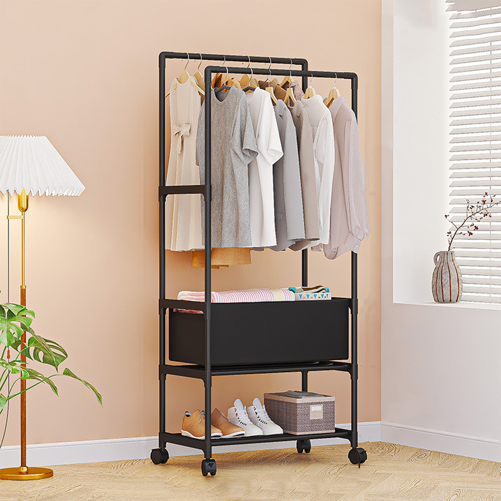 2단 수납 더블 이동식행거 일반형 조립식 선반 행거 스탠드 옷걸이 고정식 행거