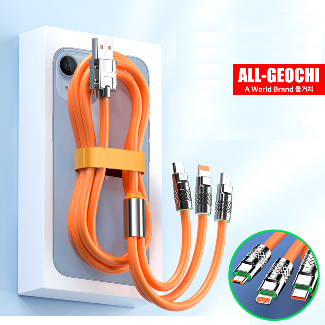 USB 3in1 멀티 충전 6A 급속충전 케이블 5핀 8핀 C타입 갤럭시 아이폰 3.0M - 상세 이미지 3