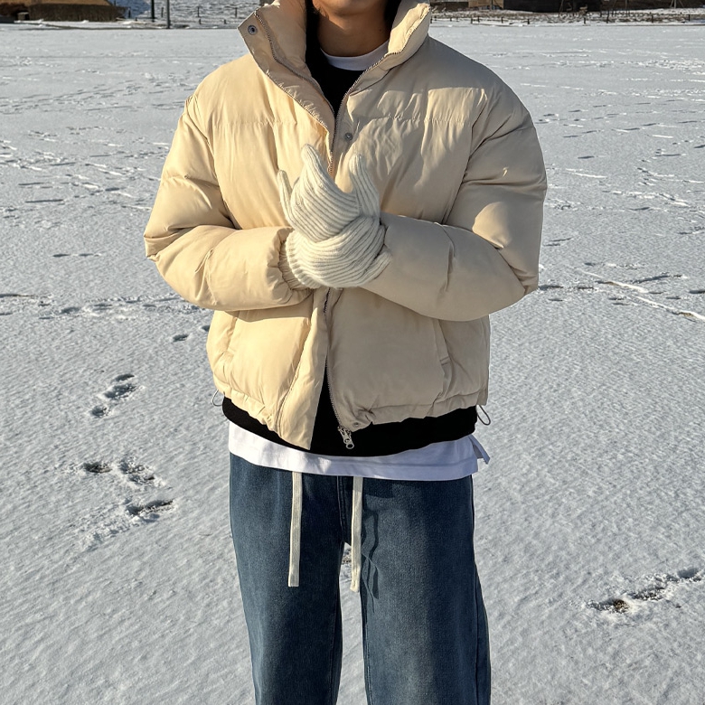 남자 클린 오버핏 겨울 따뜻한 마이크로화이버 숏 크롭 패딩 이미지 2